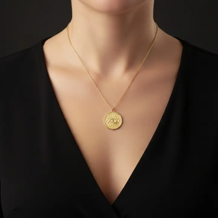 925 Silver All-Seeing Eye Coin Necklace | Multi-Tone Protection Pendant